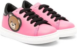 Moschino Kids Teddy Bear-appliqué lace-up sneakers Pink