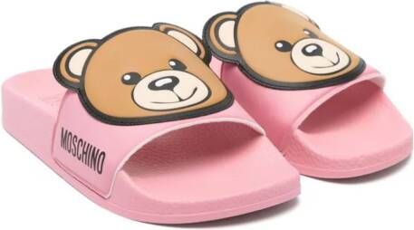 Moschino Kids Teddy Bear-appliqué slides Pink