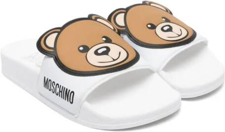 Moschino Kids Teddy Bear appliqué slides White