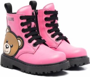 Moschino Kids teddy bear-embellished ankle boots Pink