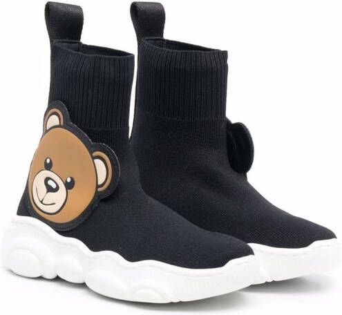 Moschino Kids teddy bear-embellished sock-style sneakers Black