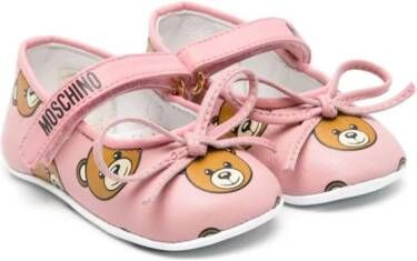 Moschino Kids Teddy Bear leather ballerina shoes Pink