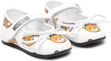 Moschino Kids Teddy Bear leather ballerina shoes White
