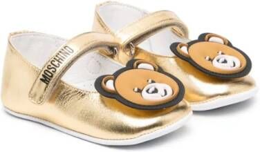 Moschino Kids Teddy Bear metallic-finish ballerina shoes Gold