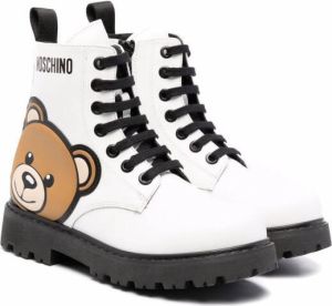 Moschino Kids Teddy Bear motif lace-up boots White