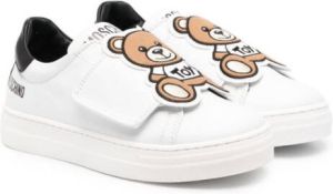 Moschino Kids Teddy-bear patch leather sneakers White