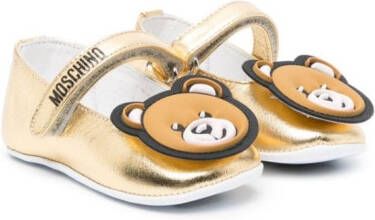 Moschino Kids Teddy Bear-patch metallic ballerina shoes Gold