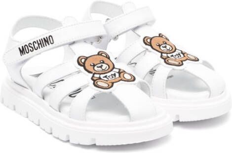 Moschino Kids Teddy bear touch-strap leather sandals White