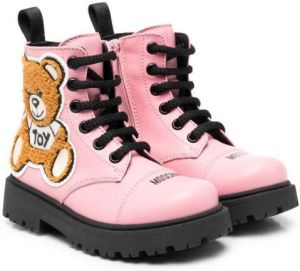 Moschino Kids teddy patch lace-up boots Pink