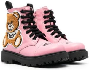 Moschino Kids teddy patch lace-up boots Pink