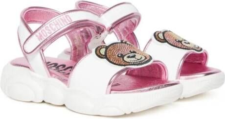 Moschino Kids Teddy-patch leather sandals White
