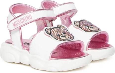 Moschino Kids Teddy-patch leather sandals White