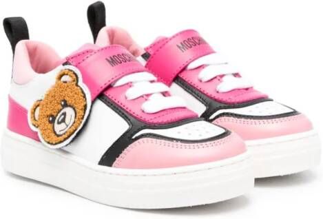 Moschino Kids Teddy-patch panelled sneakers White