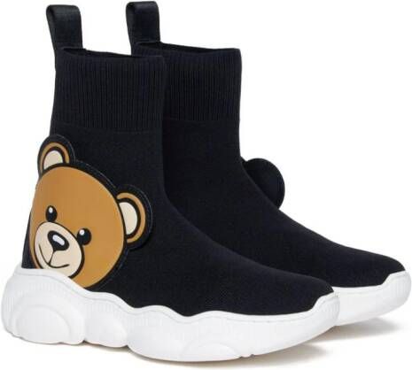 Moschino Kids Teddy-patch sock-style sneakers Black