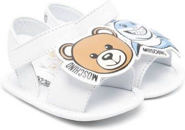 Moschino Kids teddy-shark touch-strap sandals White