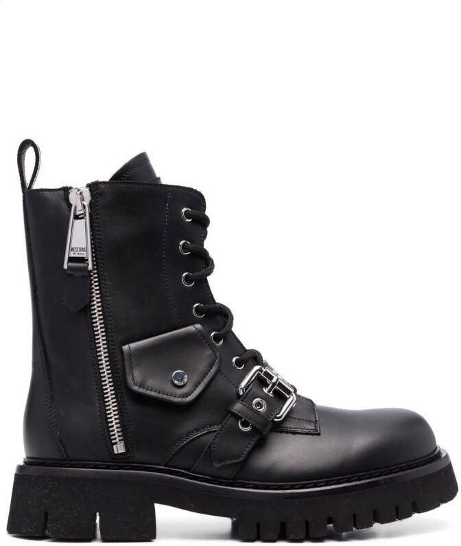 Moschino lace-up leather ankle boots Black