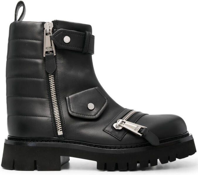 Moschino leather biker ankle boots Black