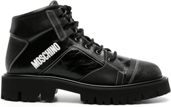 Moschino logo-detail leather ankle boots Black