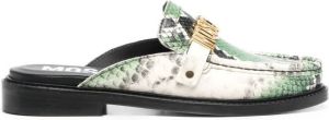 Moschino logo-detail snakeskin-effect loafers Green