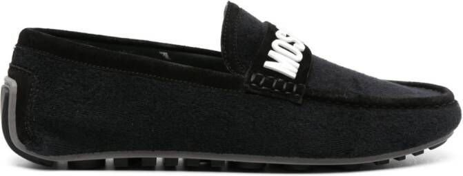 Moschino logo-embossed short-pile loafers Black