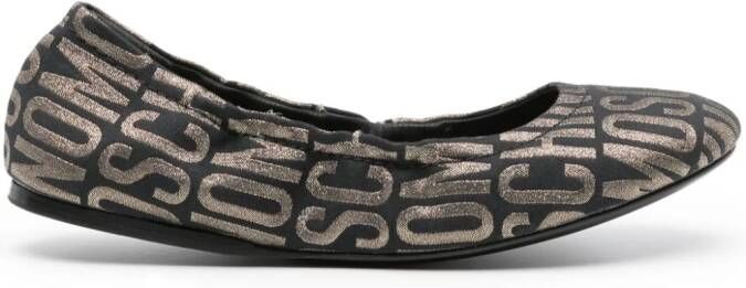 Moschino logo-jacquard glitter ballerina shoes Black
