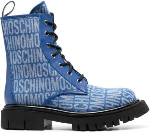 Moschino logo-jacquard lace-up ankle boots Blue