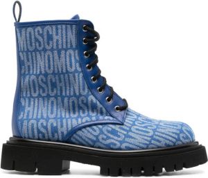 Moschino logo-jacquard lace-up boots Blue