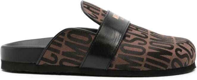 Moschino logo-jacquard leather-trim slippers Brown