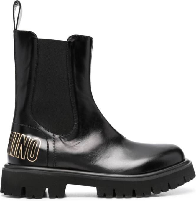 Moschino logo-lettering 50mm leather ankle boots Black