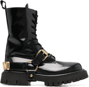 Moschino logo lettering combat boots Black