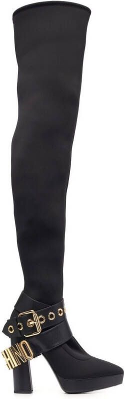 Moschino logo-lettering knee-lenght boots Black