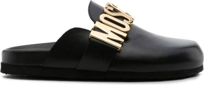 Moschino logo-lettering leather mules Black