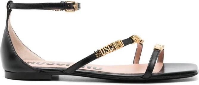 Moschino logo-lettering leather sandals Black