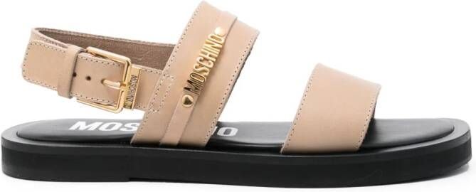 Moschino logo-lettering leather sandals Neutrals