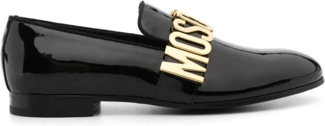 Moschino logo-lettering patent-leather loafers Black