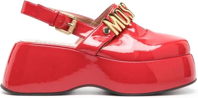 Moschino logo-lettering slingback wedge clogs Red