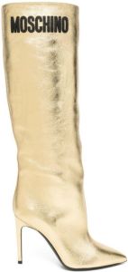 Moschino logo patch metallic boots Gold