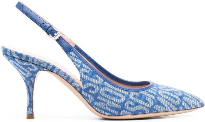 Moschino logo-pattern slingback pumps Blue