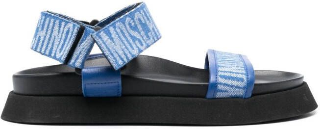 Moschino logo-pattern touch-strap sandals Blue