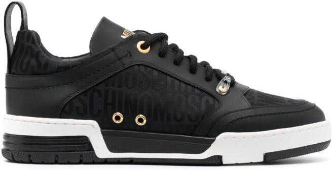 Moschino logo-patterned jacquard leather sneakers Black