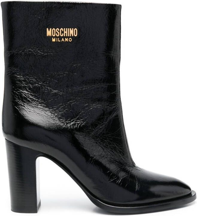 Moschino logo-plaque leather ankle boots Black