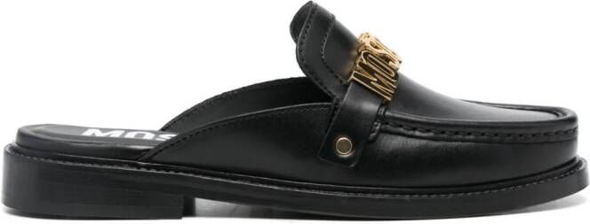 Moschino logo-plaque leather mules Black