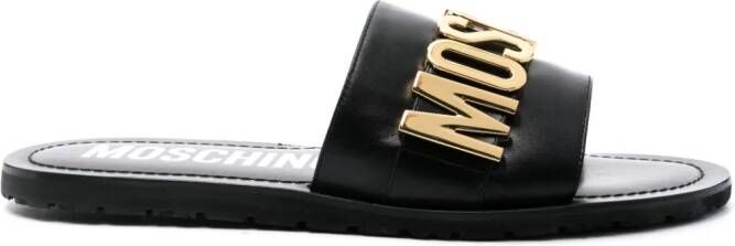 Moschino logo-plaque leather slides Black