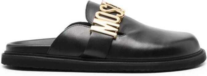 Moschino logo-plaque leather slippers Black