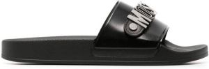 Moschino logo-plaque open-toe slides Black