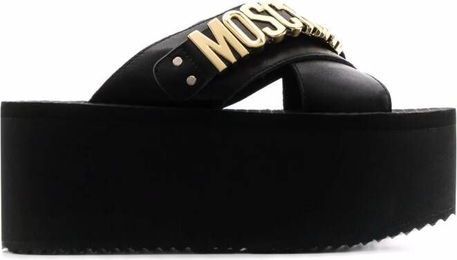 Moschino logo-plaque platform sandals Black