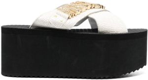 Moschino logo-plaque platform sandals White