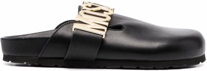 Moschino logo-plaque ridged mules Black