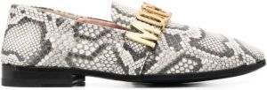 Moschino logo-plaque snake-effect loafers Grey