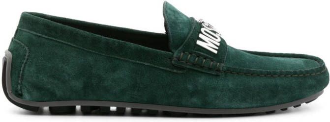 Moschino logo-plaque suede loafers Green